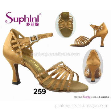 popular multi strap crystal stone satin middle heel comfortable and fashionable ladies latin salsa dance shoes